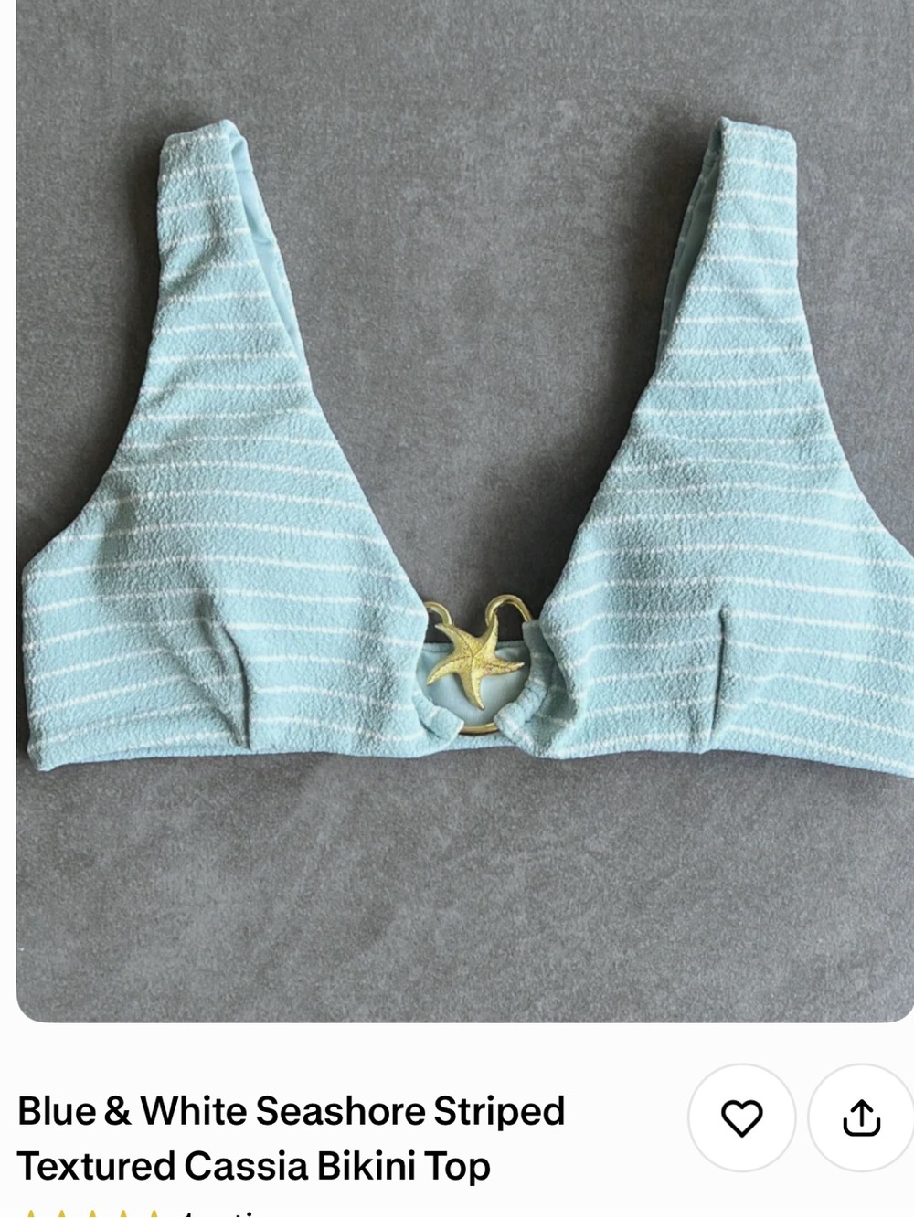 Cassia Textured Seashore Stripe Bikini Top - seafoam green  & White NWT